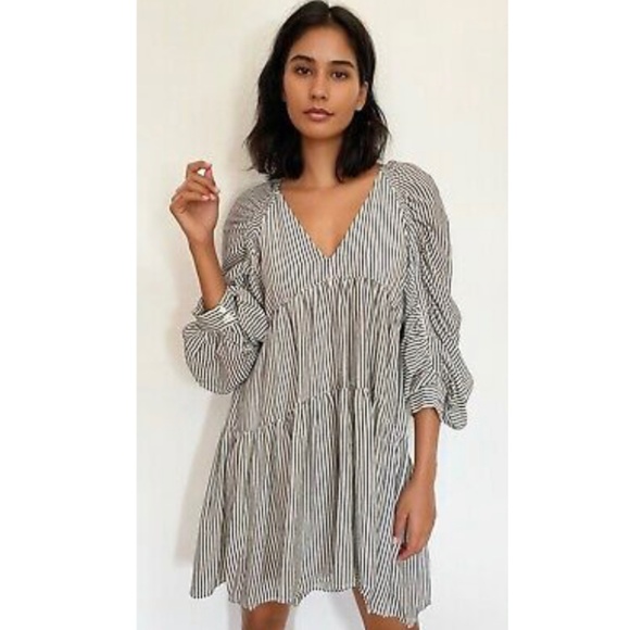 Frame Shirred Empire waist babydoll cotton/cupro tiered Parachute Dress Sz XS - Picture 3 of 9